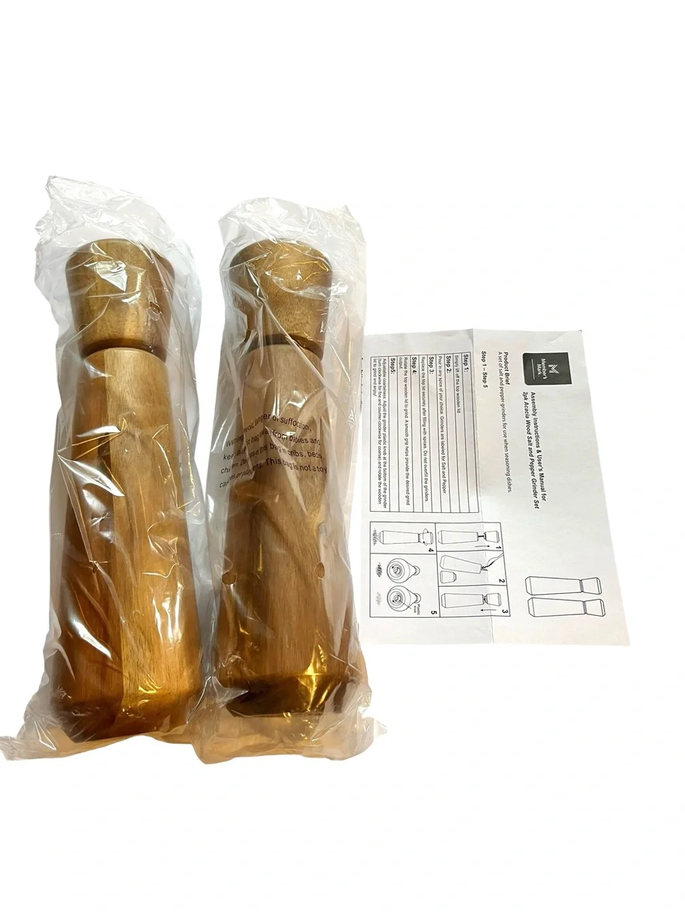 Member's Mark Acacia Salt & Pepper Grinder Set Natural Brown Scandanavian Rustic
